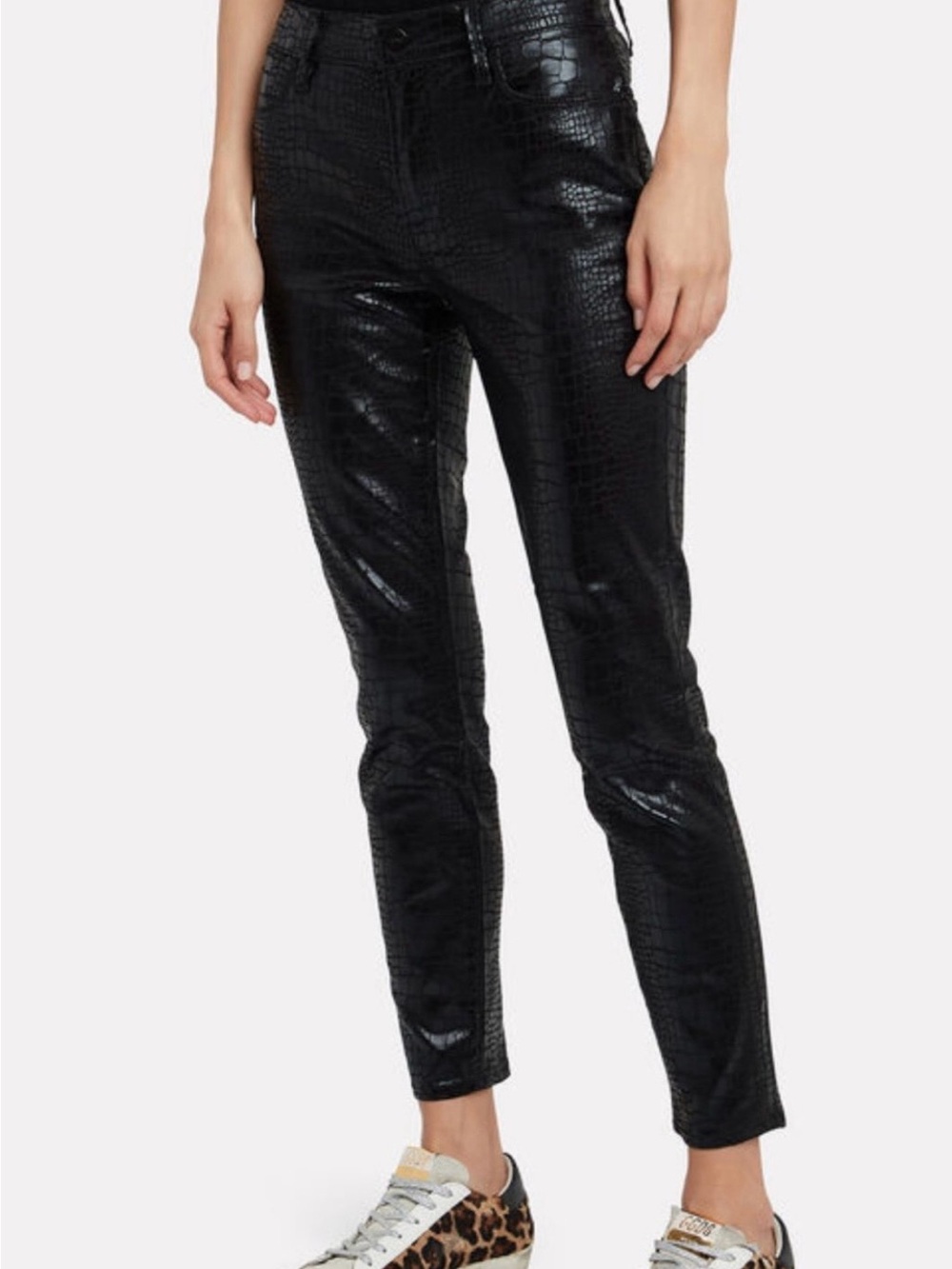 Frame Black Croc-Embossed Le High Skinny Pants